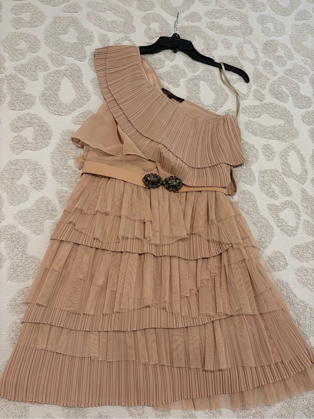 One-Shoulder Layered Ruffle Dress in Beige by BCBGMaxAzria